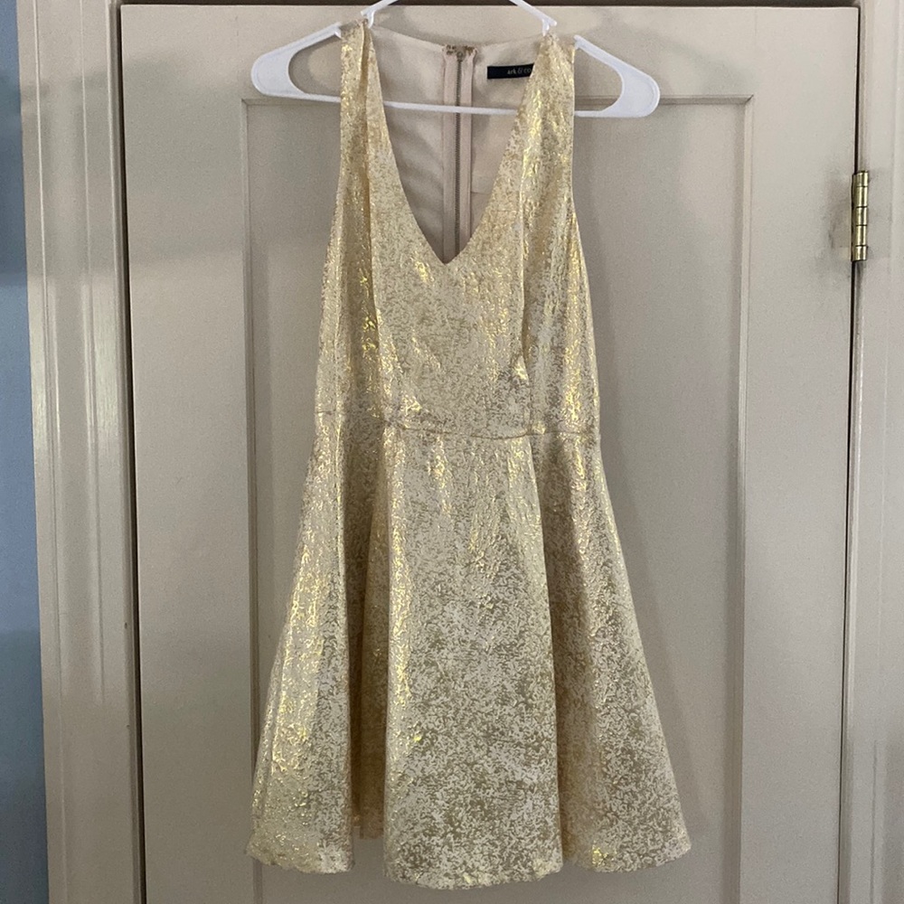 ark & co. gold and white dress